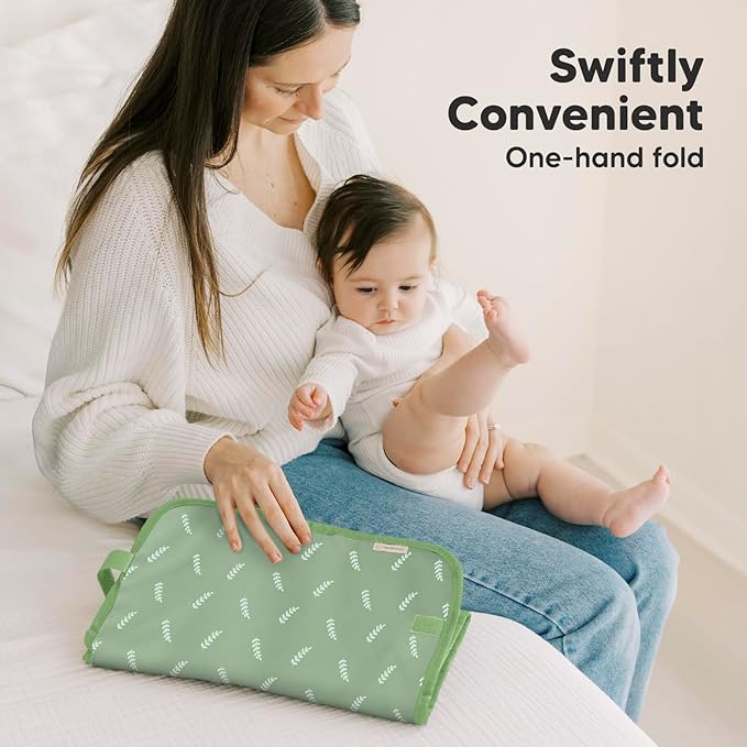 KeaBabies Portable Diaper Changing Pad, Easy Wipe Clean - Foldable Waterproof Baby Changing Mat for Diaper Bag, Compact, Lightweight, 25x13 Baby Changer Travel Essential, Machine Washable (Acacia)