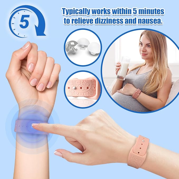 Hion Motion Sickness Bracelets Sea Sickness Wristbands for Motion Sickness/Morning Sickness/Pregnancy Nausea Anti Nausea Wristband Acupressure Nausea Bands Motion Sickness Bands（2Pairs-Black+Beryl）