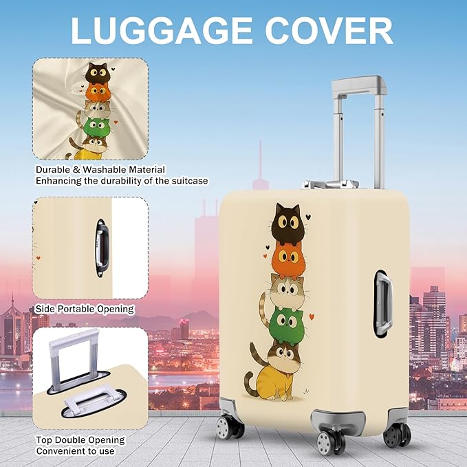 ANNA QUEEN Stacked Cute Cats Luggage Cover, Fun Cat Pile Design, Stretchable, Washable Travel Protector for 28-30 Inch Suitcases