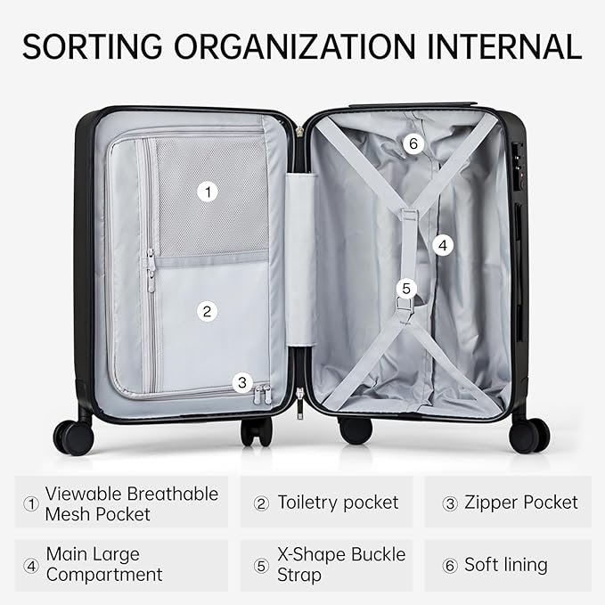 MILADA 2 Piece Luggage Sets With Spinner Wheels, Travel Luggage TSA Approved Hard Shell Luggage Sets, 20 Inch Carry On Suitcase 28 Inch Large Luggage For Women Men, Black