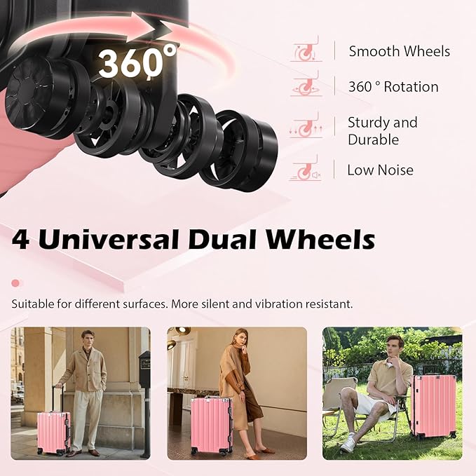 Krute Checked Aluminum Frame Suitcase 24 Inch Zipperless Luggages Hardside PC Luggage With Spinner Wheels TSA Lock USB Charger Suitcases(1 Piece)