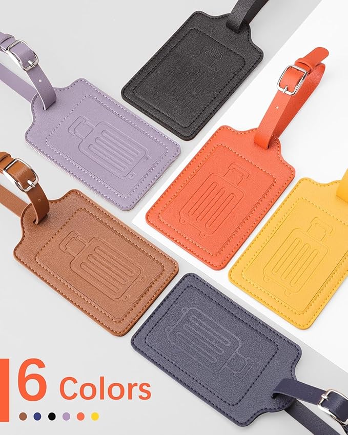Teskyer Luggage Tags for Suitcases, TSA Approved with Privacy Protection Cover, Premium Faux Leather Bag Tags for Travel - 4 Pack, Blue