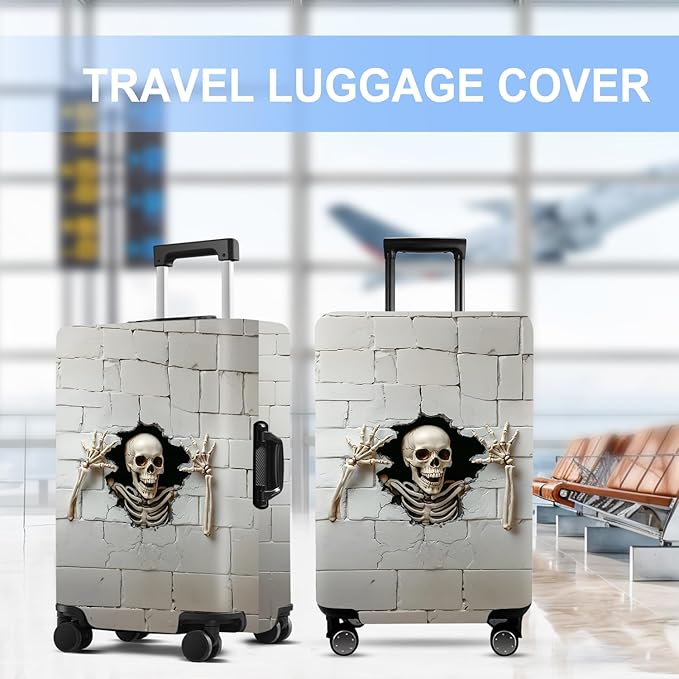 Luggage Cover Washable Suitcase Protector Anti-Scratch,Stretchable Fit for 20-34Inch Luggage Durable Travel Bag Cover with Zipper Closure (Skull, S(fits 20-22inch suitcase))