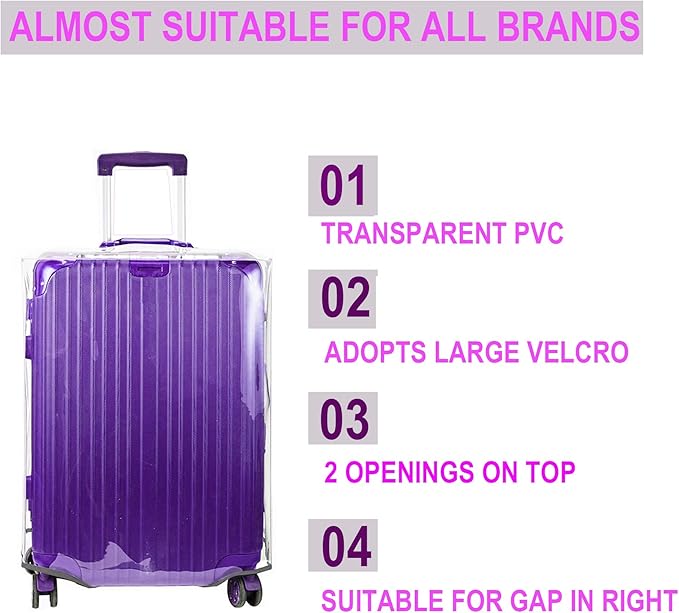 20 Inch Full Clear PVC Suitcase Cover Protectors for TSA Approved Travel Luggage Protector Covers Set Transparent Luggage Case Suitable for 19"-20" Full Clear
