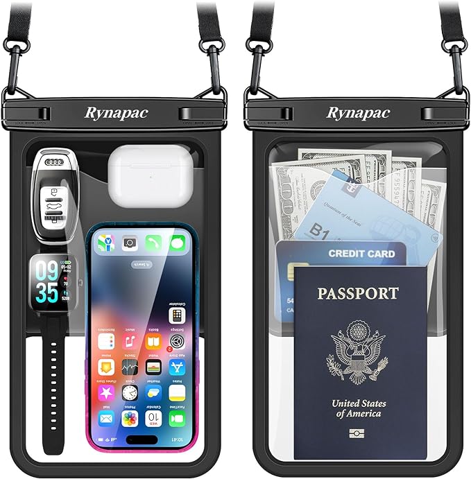 [Up to 10"] Large Waterproof Phone Pouch Bag - 2 Pack Waterproof Phone Case for iPhone 16 15 14 Pro Max Galaxy S25 S24 Ultra, IPX8 Cellphone Water Protector Pouch Beach Essentials Travel Must Haves