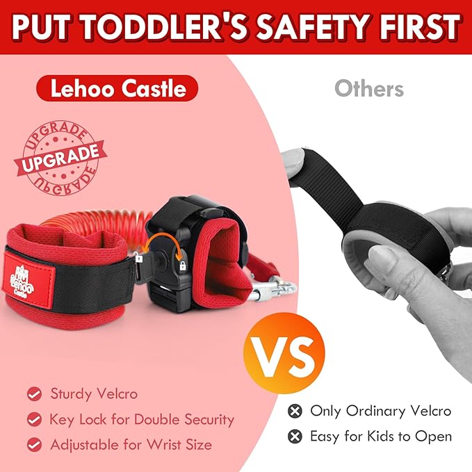 Lehoo Castle Toddler Leash for 1-5 Years, Baby Safety Harness for Boys with Anti-Lost Key Lock & Adjustable Strap, 3-in-1 Wrist Leash and Kids Backpack Harness for Walking Travel (Mickey Mouse)