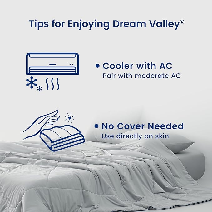 Dream Valley® Outlast® Deepsleep Cooling Comforter, Full/Queen Size, NASA-Grade Space Technology Cooling Blanket for Hot Sleepers Night Sweats, Q-Max > 0.45 Aerocool™ Breathable, Cool Grey, 90"x90"