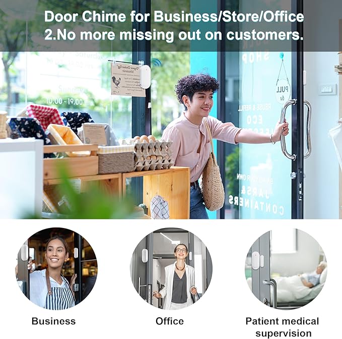 SanJie Door Chimes When Door Opens for Home - Door Alarm with Chime Adjustable Volume,5 Magnetic Door Sensors & 2 Plug-in Receivers - Door Open Chime - Indoor Range 500ft 2 Receivers + 5 Sensors
