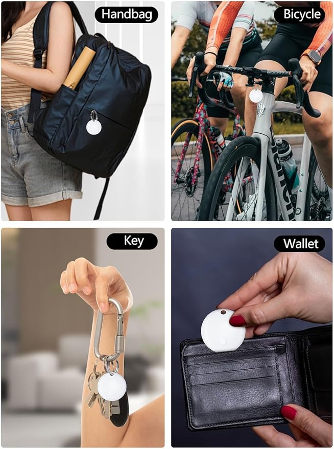 Tracker Tags, Item Finder Work with Apple Find My (iOS Only), Tracking Device Locator Smart Tag for Luggage, Keys, Wallet, Bike, Pets, Bags (White, 4 Pack)