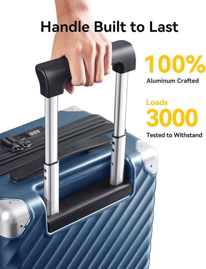 LUGGEX Luggage with Spinner Wheels, Polycarbonate Expandable Hard Shell Suitcase, 2 Piece Set, Blue