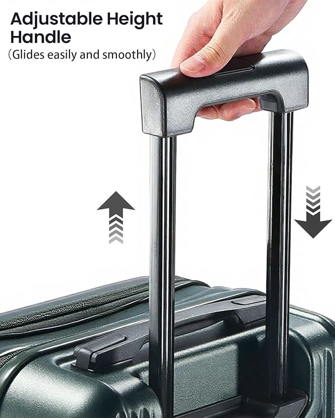 UrbanExplorer 20 Inch Carry-On Luggage with Front Opening, Cup Holder & USB Port, Lightweight ABS+PC Hardshell Spinner Suitcase, Airline Approved, 360° Wheels, Dark Green