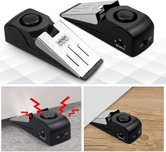 EMDMAK Door Stop Alarm with 120DB Siren Door Stop for Home & Travel (Black) (Pack of 3)