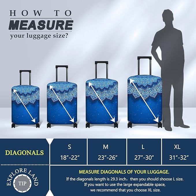 Explore Land Travel Luggage Cover Suitcase Protector Fits 23-26 Inch Case (Blue Violets, M)
