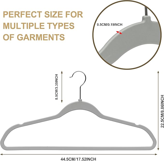 Quality 20 Pack Hangers - Heavy Duty Coat & Closet Hangers - Plastic, Non-Velvet, Chrome Swivel Hook, Space-Saving, Non-Flocked, Gray