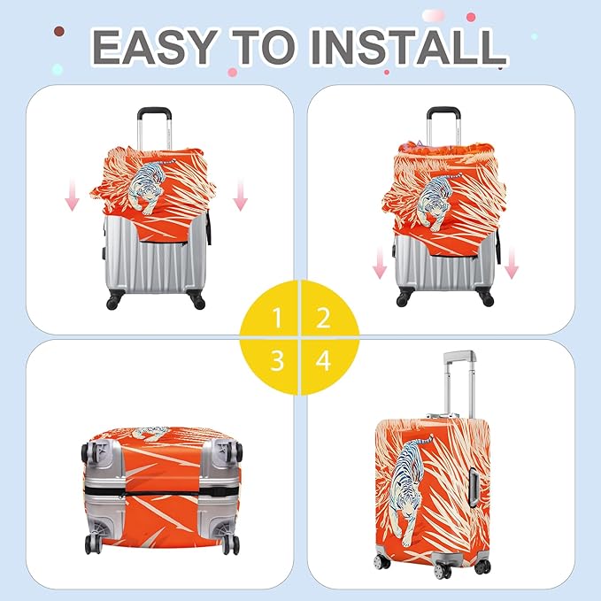 ANNA QUEEN Funny White Tiger Luggage Cover, Suitcase Protector with Bold Jungle Animal Print, Stretchable, Washable Travel Cover for 28-30 Inch Luggage