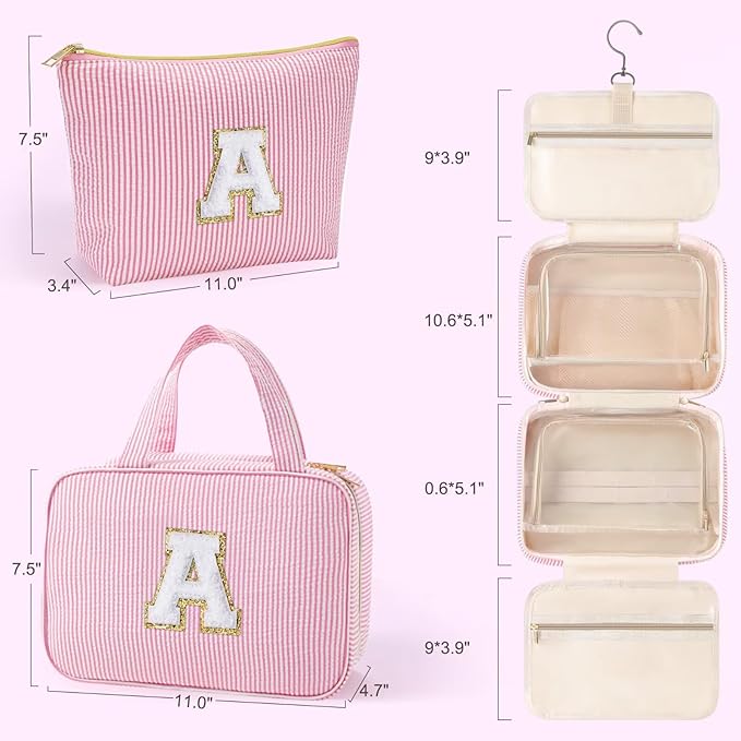 YOOLIFE Hanging Toiletry Bag for Women - Portable Makeup and Travel Bag, Cruise Ship Essentials - Letter B, Blue