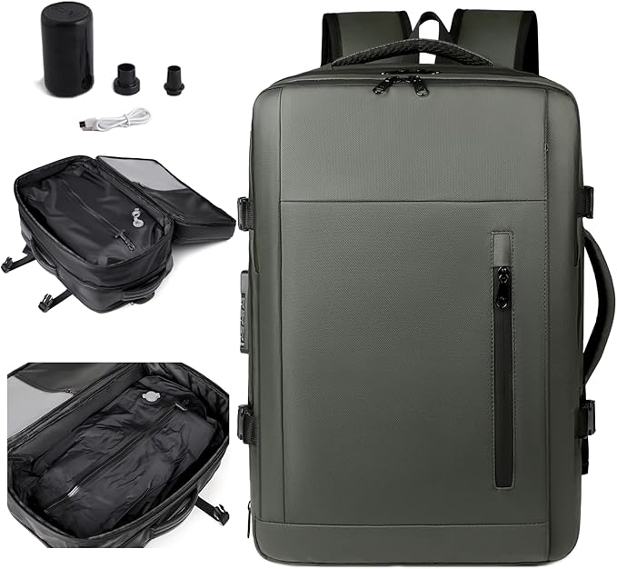 Vacuum-sealed travel computer backpack, Water-Resistant, With vacuum pump, Multiple Compartments, Anti-theft combination lock(Blue)
