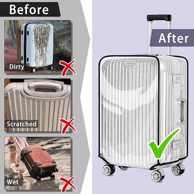 Yotako Clear PVC Suitcase Cover Protectors 26 Inch Luggage Cover for Wheeled Suitcase (26'')