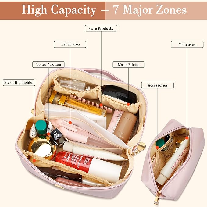 Birthday Gifts for Women Teen Girl, Personalized Initial Makeup Organizer Bag Set, Open Flat Travel Cosmetic Bag With Clear Divider and Handle(Pink,J)
