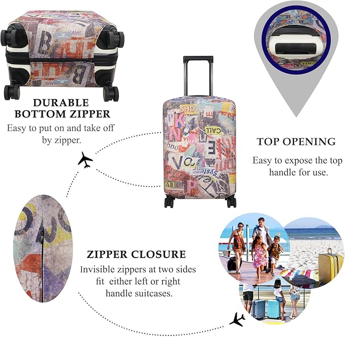 Explore Land Travel Luggage Cover Suitcase Protector Fits 27-30 Inch Case (Retro Pictorial, L)