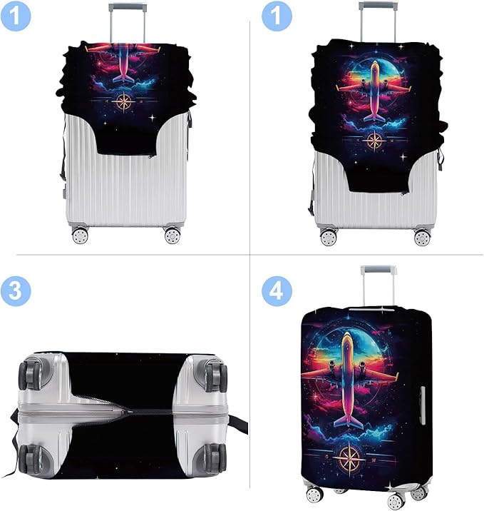 Luggage Cover Washable Suitcase Protector Anti-scratch Suitcase cover Fits 20-34 Inch Luggage (Aircraft, S(20-22inch suitcase))