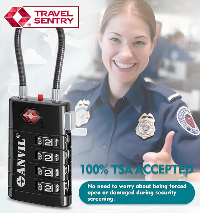 ANVIL 4 Digit Luggage Locks, TSA Locks for Luggage, Advanced TSA008 core, Alert Indicator for Your Travel Lock, Suitcase Lock. (8, Black)