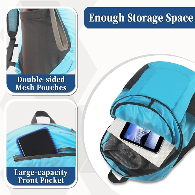 Hiking Daypack - Lightweight & Water-Resistant Portable Backpack for Travel, Camping, Outdoor Adventures(25L,turquoise blue)