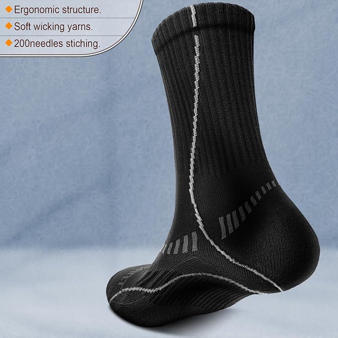 BULLIANT Compression Socks for Men 6Pairs, Athletic Crew Socks Cushioned For Men Sports Running-Arch Support