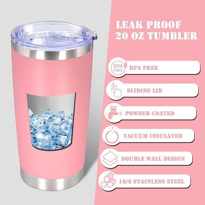 20 oz Tumbler with lid Double Wall Vacuum Insulated Tumblers Stainless Steel Coffee Mug Travel Coffee Tumbler Powder Coated Tumbler Cup Keep Hot&Cold - (Pink 1 Pack)