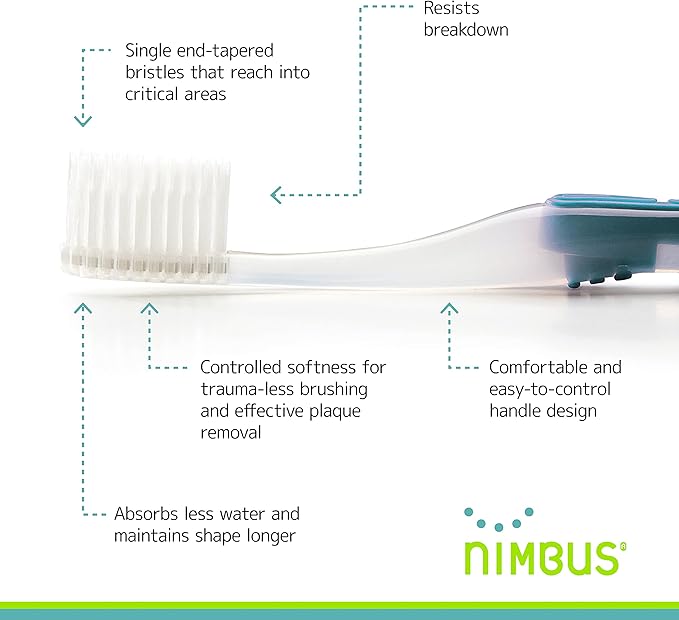 NIMBUS Extra Soft Toothbrushes (Regular Size Head), Periodontist Design Tapered Bristles for Sensitive Teeth & Receding Gums (5 Pack, Colors May Vary)