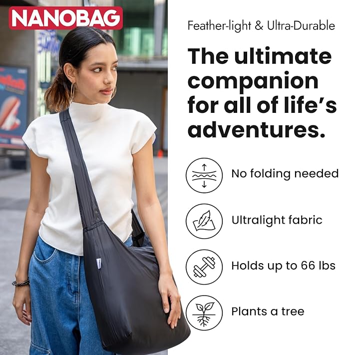 Nanobag Ultra-Lightweight Foldable Sling for Women & Men, Reusable Grocery & Travel Bag, Packable Collapsible Compact Market Crossbody (Sling Duck)