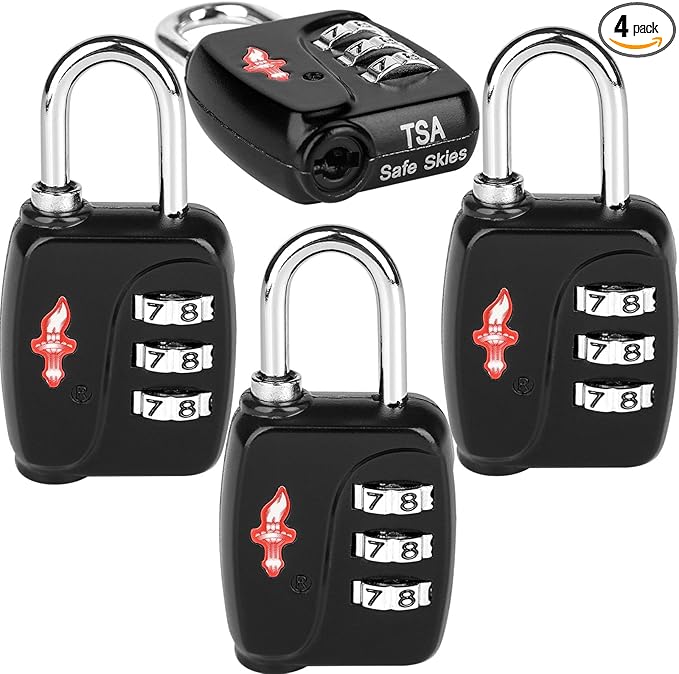 TSA Locks 4-Pack - Ultra Lightweight Travel & Gym Combo Locks (54g Each!), TSA Approved Secure Luggage Locks for Suitcases, School Backpacks, Lockers - 3-Digit Code, 2.36in Compact Design