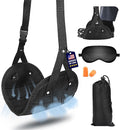 Portable Airplane Foot Hammock(Memory Foam)-Ultimate Comfort Bundle w/Sleep Mask & Ear Plugs, Foot Hammock for Plane Travel Essentials to Relax Your Feet, Airplane Foot Rest Perfect for Long Flight
