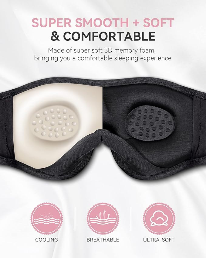 MUSICOZY 3D Bluetooth Sleep Mask with HD Stereo Sound, Wireless Sleep Headphones for Side Sleepers, Music Headband Eye Mask for Sleeping, Relaxation, Travel, Yoga, Cool Gadgets for Women Mom Girls
