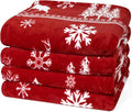 PHF Printed Fleece Blanket Queen Size, No Shed No Pilling Ultra Soft Plush Cozy Xmas Prints Theme Home Décor Flannel Blanket for Bed, Sofa, Couch and Gift, 90 "x 90", Reindeer and Trees, Red