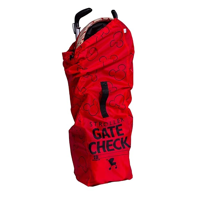 J.L. Childress Disney Baby Gate Check Bag for Umbrella Strollers - Travel Bag for Airplane, Fits Most Single Umbrella Baby Strollers, Airport Accessories for Gate Check - Mickey Mouse, Red