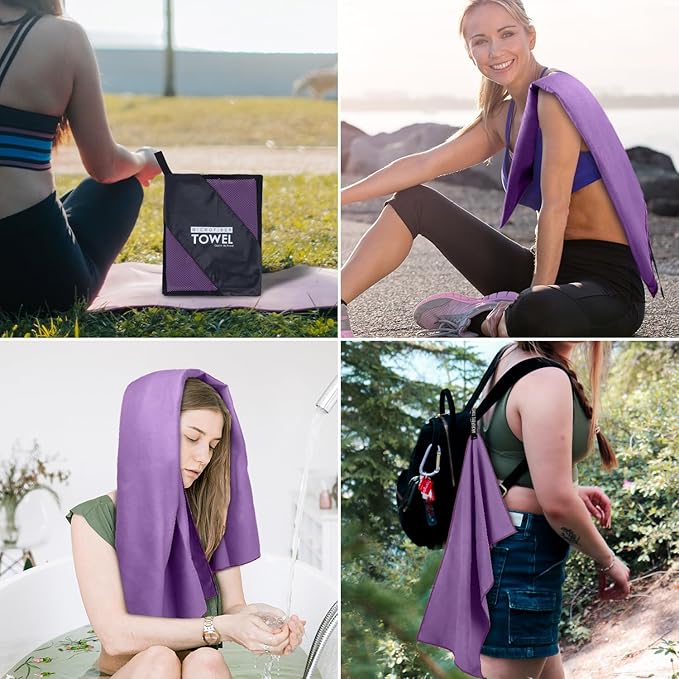 Microfiber Travel Towel, Soft Lightweight Quick Dry Towel, Super Absorbent Compact Travel & Sports & Beach Towels for Camping, Backpack, Gym, Swimming, Yoga, Hiking (L:24"×48" -Deep Purple)