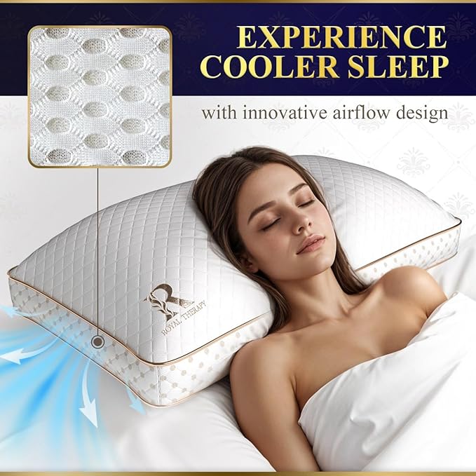 Royal Therapy 2-Pack King Memory Foam Pillow, Adjustable Shredded Odor-Free Pillow for Neck & Shoulder Pain Relief, Support for Back, Stomach, Side Sleepers, AirFlowPRO