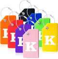 8 Pcs Luggage Tags for Suitcases, 26 Initial Letter Travel Luggage Baggage Identification Labels ID Tags Fully Bendable Tags with Stainless Steel Loop (Letter K, Colorful)