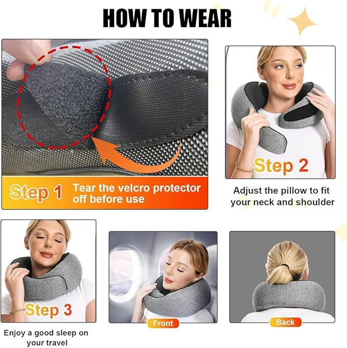 RURING Travel Pillows for Airplanes, Travel Neck Pillow Travel Pillow, Neck Pillow Airplane Memory Foam 360 Degree Support Stowable Pillows for Airplanes Offices and Cars (Pink)