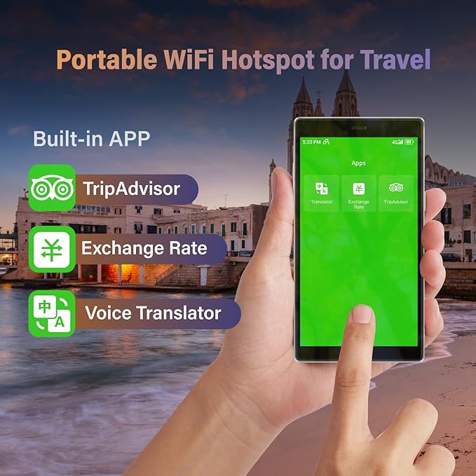 GlocalMe G4 Pro 4G LTE Mobile Hotspot Device, Portable WiFi Hotspot for Travel with Global 1GB Data, High Speed WiFi Device with 5” Touch Screen, SIMFREE, Pocket WiFi Router (G4 Pro White)