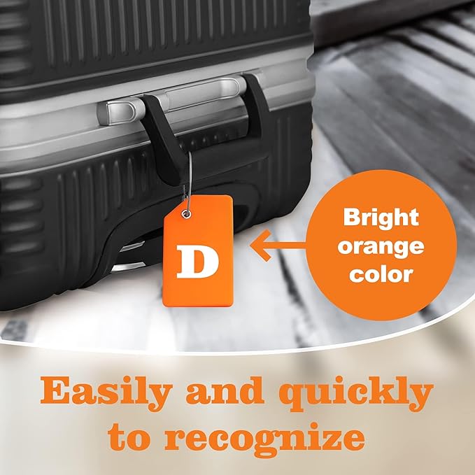 8 Pcs Luggage Tags for Suitcases, 26 Initial Letter Travel Luggage Baggage Identification Labels ID Tags Fully Bendable Tags with Stainless Steel Loop (Letter D, Colorful)