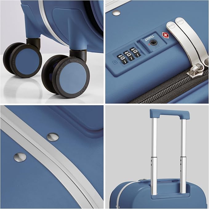 mixi Luggage Suitcase with Spinner Wheels, 24'' Checked Travel Luggage Aluminum Frame PC Hardside with TSA Lock & Cover - Sapphire Blue