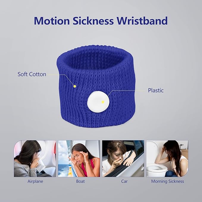 Cozyhealth Motion Sickness Wristband, Anti-Nausea Acupressure Wrist Band for Nausea Relief, Dizziness and Vomiting from Car Boat Flying Travel Sickness for Adults and Kids (Black/Dark Blue, 4 Pairs)