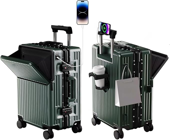 Zipperless Luggage, Polycarbonate Aluminum Hard Shell, Expandable Carry-On Suitcase with Spinner Wheels, Hard Shell Suitcase, 24 Inch Cabin