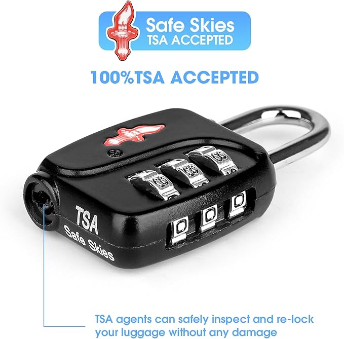 TSA Locks 4-Pack - Ultra Lightweight Travel & Gym Combo Locks (54g Each!), TSA Approved Secure Luggage Locks for Suitcases, School Backpacks, Lockers - 3-Digit Code, 2.36in Compact Design