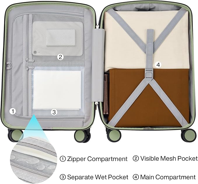 Hanke Hard Shell Luggage Sets 2 Pieces, Carry On and Checked Luggage Sets with Spinner Wheels, Durable PC Hardside Rolling Suitcase for Travel (20/28 Inch, Bamboo Green)