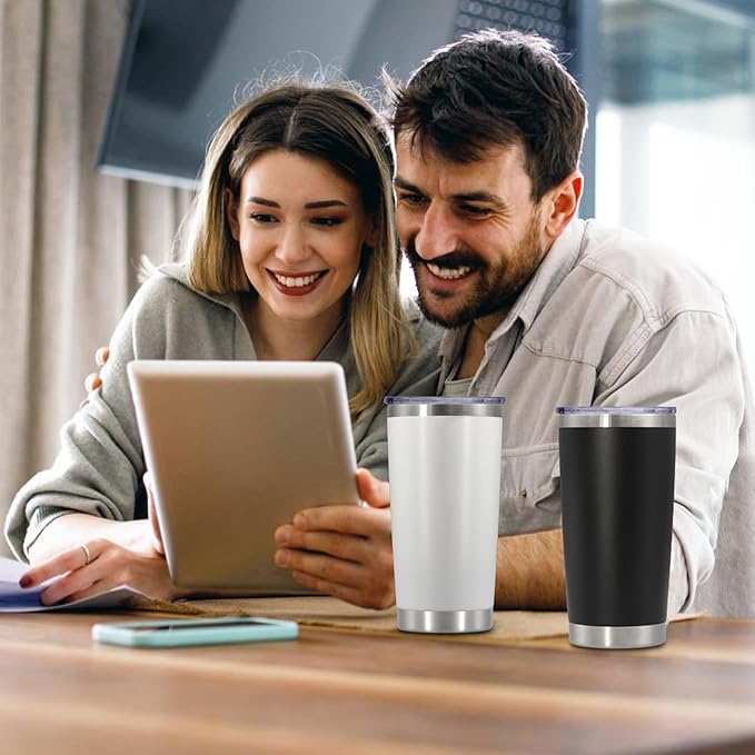 20 oz Tumbler with lid Double Wall Vacuum Insulated Tumblers Stainless Steel Coffee Mug Travel Coffee Tumbler Powder Coated Tumbler Cup Keep Hot&Cold - (Black 6 Pack)