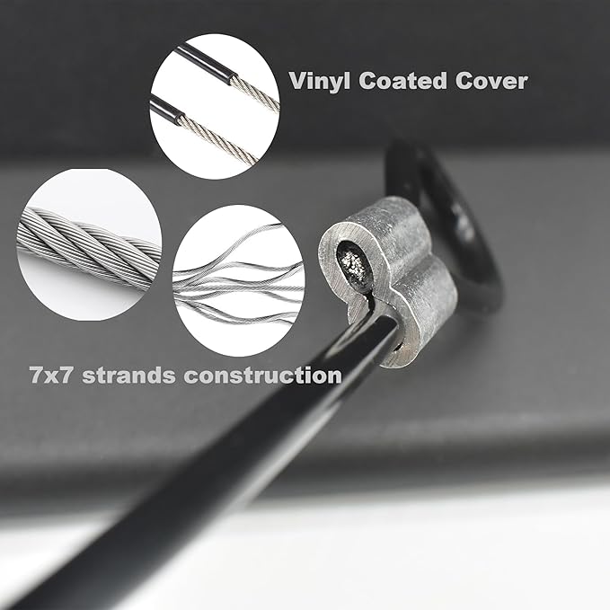 10 Pcs 4mm Wire 12 inch Vinyl Coated Stainless Steel Cable with Loops Short Wire Rope Lanyard Lock Security Chain Link for Outdoor Gates, Black(4mm x 12inch)