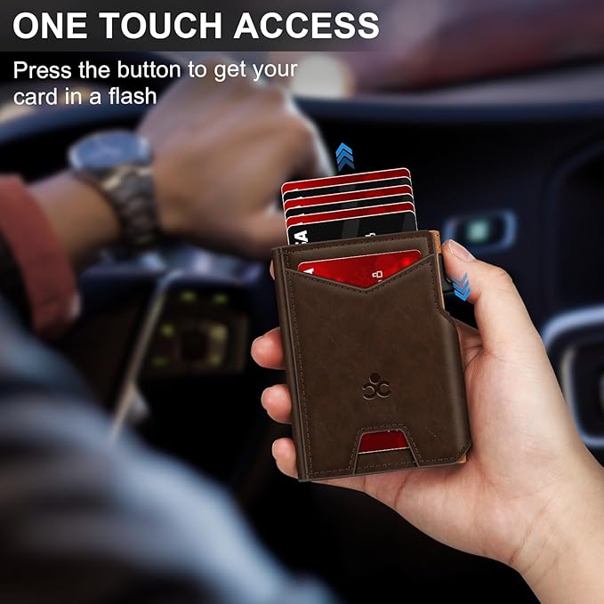 Wallet for Men Wallet with Slim Pop Up Card Holder 9-13 Cards, Bifold Minimalist Smart Wallet RFID Blocking Credit Card Holder with ID Window & Stretchable Cash Slot Compact Metal Aluminum Card Case